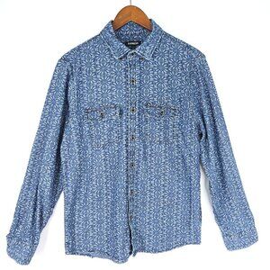 EXPRESS Chambray BLue Denim White Paisley Print Button Down Long Sleeve Shirt
